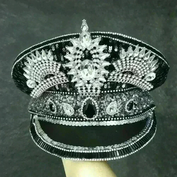 Black and Silver Custom Captains Hat - Picture 1 of 4